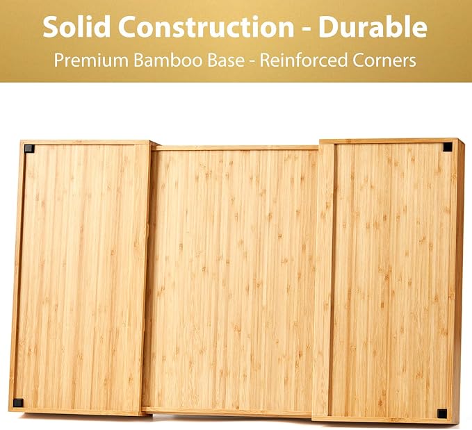 Extra Large Expandable Kitchen Drawer Organizer for Utensil and Junk, 19" Deep for Big Drawer, 19" to 33" Adjustable Bamboo Wood Drawer Divider, Cutlery Tray, Flatware Holder