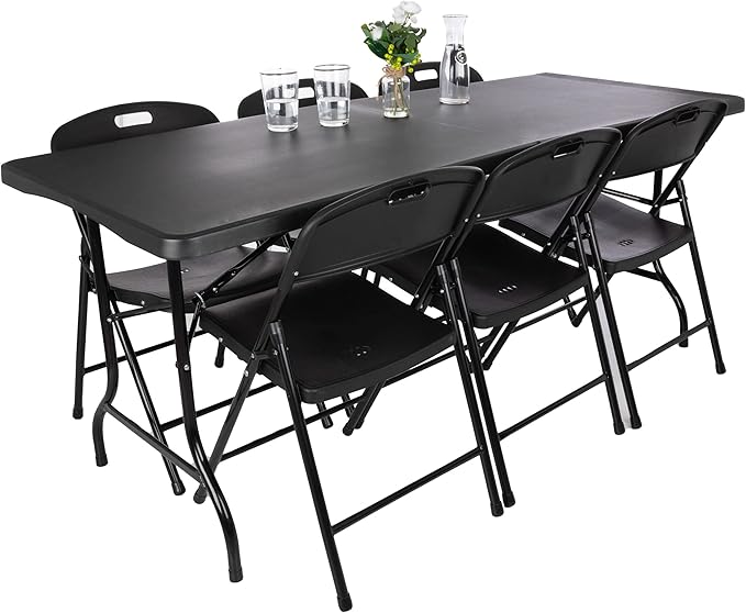 Lavish Home Portable Folding Tables - Lightweight Portable Folding Desk - 6-Foot-Long Plastic Table for Camping, Playing Cards, Parties, and Dining (Single/Black)