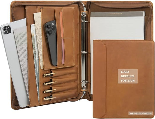 Personalized Genunie Leather Portfolio Binder, Customized Leather Portfolio for Men,Business Portfolio Organizer for A4 Size Notepad, Customized Gift