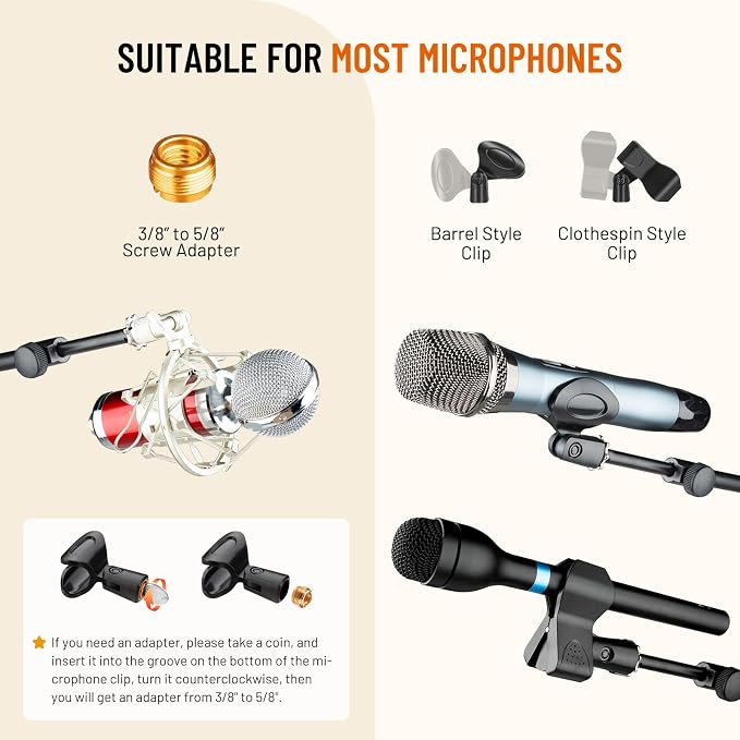 CAHAYA Tripod Microphone Stand: Boom Arm One-Button Release Floor Mic Stand Portable with Carrying Bag and 2 Mic Clips for Singing Performance Wedding Stage Meeting Live CY0362