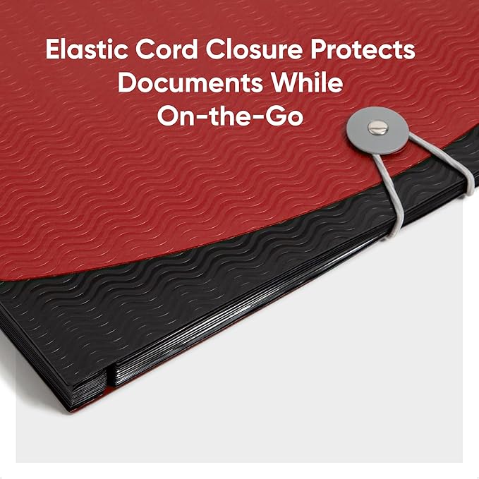 Smead Poly Frequency Expanding File Folders, Flap and Cord Closure, Letter Size, Wave Pattern, 13 Pocket, Red/Black (70866)