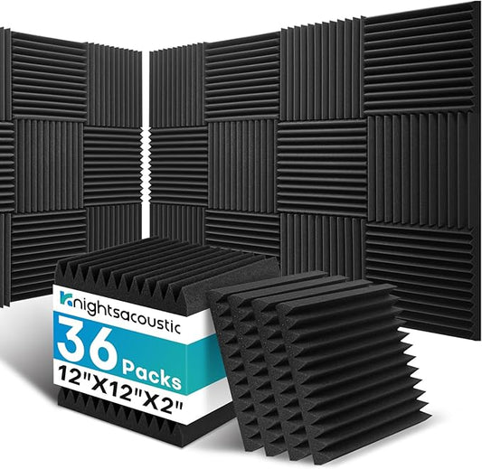 36 Pack Sound Proof Foam Panels for Walls, 2 X 12 X 12 Inches Acoustic Foam Panels, High Density Acoustic Panels Sound Absorbing, Noise Cancelling Studio Wedges, Black (NOT INCLUDE ADHESIVE)
