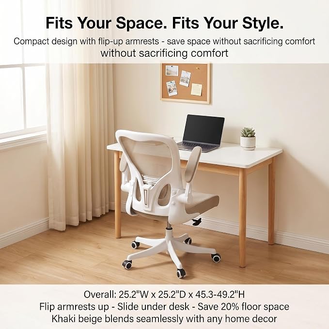 Ergonomic Office Desk Chair, 90°-125° Tilt Back Home Desk Chair with 360° Swivel & Mute Wheels, High Back Mesh Computer Chair for Adults with Lumbar Support, 330 LBS Capacity(01Khaki)