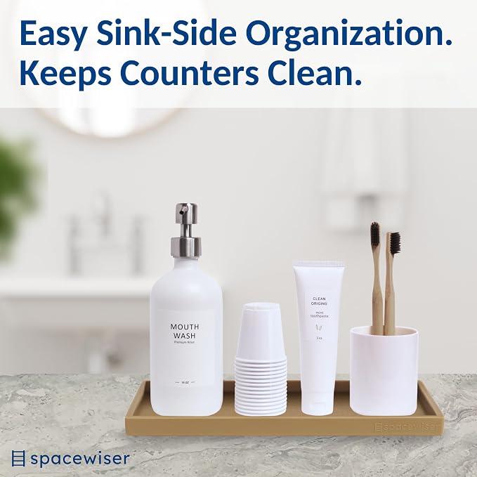 Silicone Countertop & Vanity Tray – 11.7” Bathroom Counter Tray | Bathroom Tray, Bathroom Tray Countertop, Tray for Bathroom Counter, Silicone Kitchen Tray for Counter & Countertop Organizer