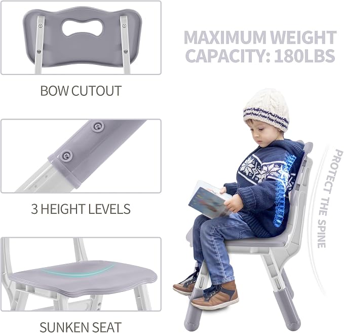 DOREROOM Adjustable Kids Table & 4 Chairs Set, 47.2" L x 23.6" W, Grey | Graffiti Desktop,Table Supports 300 lbs,Toddler Ages 2-8，FSC-certified, Children Activity Table for Daycare, Classroom, Home