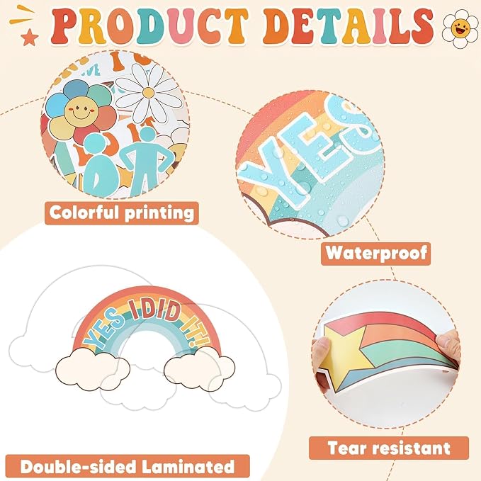 Motivational Bulletin Board Decorations Set Back to School Positive Classroom Decor Steps of Success Paper Cutouts Educational Sayings Accents for School Door Wall Chalkboard Decor Supplies (Groovy)