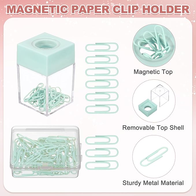 PATIKIL Magnetic Paper Clip Holder Dispenser, 2Pcs Large Capacity Paper Clip Organizers with Magnetic Top for Desk Supplies, Office, Classroom, Home, Green/White(36Pcs, Multicolor Clip)