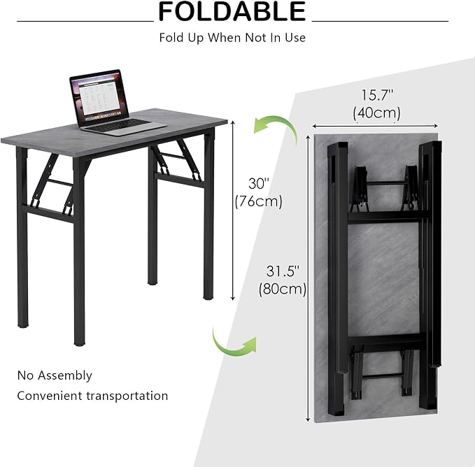 Need Small Desk, 31.5 x 15.7 Inches No Assembly Foldable Writing Table,Sturdy and Heavy Duty Folding Computer Desks for Small Space/Home Office/Dormitory AC5LB(80 * 40)