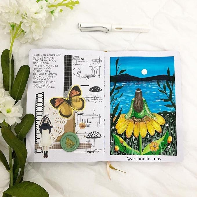 BUKE Dotted Notebook Journal 180GSM Bamboo Thick White Paper 160 Pages 5 * 5MM Dot Grid, Lay Flat Binding,Colored Silver Edges, Bookmarks and Expandable Back Pocket (BKP-8)