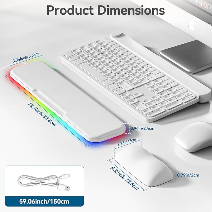 2-in-1 Heated Wrist Rest Set, Ergonomic Memory Wrist Pad with RGB Lights and Non-Slip Base, Keyboard Mouse Wrist Rest for Computer Laptop Office Work and PC Gaming