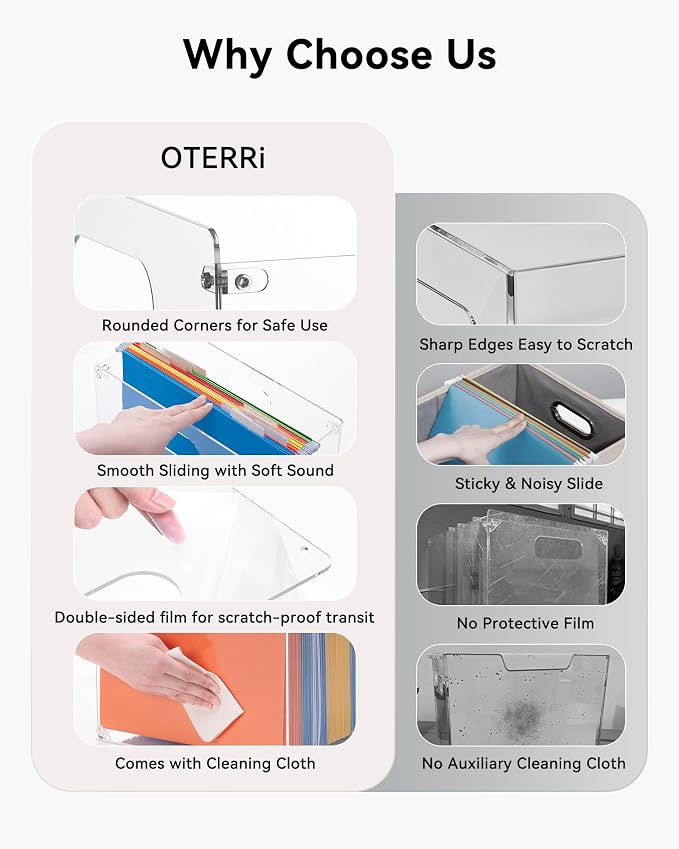 Oterri Acrylic File Organizer with Handle, Clear Desktop Box | 3mm Acrylic, Stain-Resistant, With Handle, Holds Letter Docs, Includes Hardware, Office, Home, Classroom, Countertop.