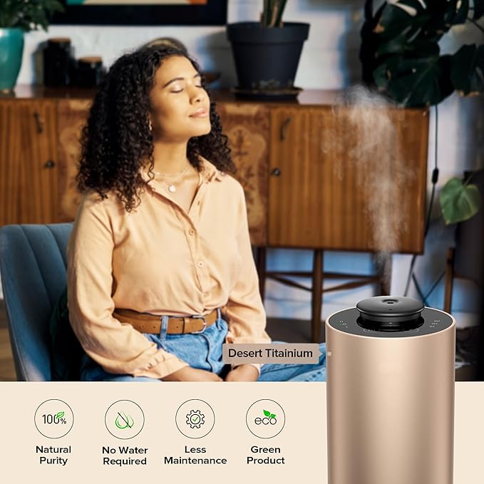 Waterless Essential Oil Diffuser Starter Kit with 30mL Hotel Scent Fragrance Oil Inspired by Ritz-C., Battery Operated Premium Portable Mini Scent Air Machine for Home Car Office, Desert Titanium ANX