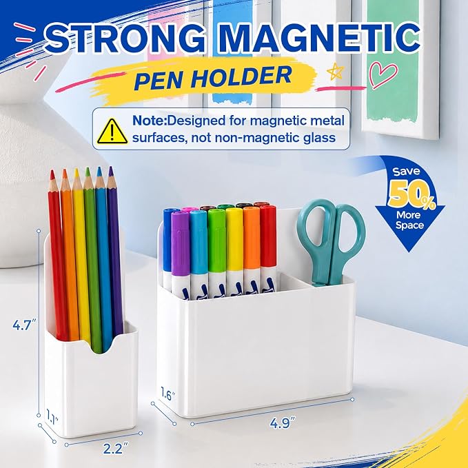 Grtard Magnetic Pen Holder, 4 Pack Magnetic Marker Holder for Whiteboard, Magnetic Dry Erase Marker Holder, Magnetic Pen Holder for Refrigerator, Magnetic Pencil Holder, Magnet Locker Organizer