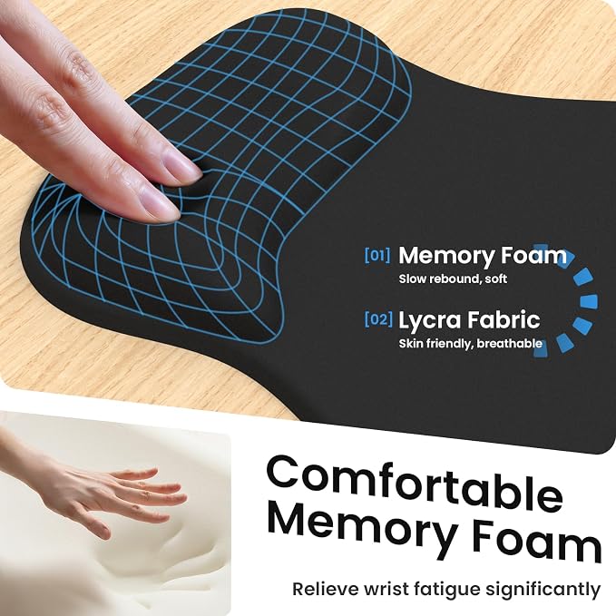 AKIT Ergonomic Mouse Pad and Keyboard Wrist Rest Set,Memory Foam,Black | Ergonomic Wrist Support for Typing & Gaming,Gel Mouse Pad with Smooth Glide,Reduces Fatigue,Fits Home & Office