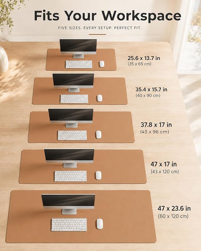 Aothia Dual-Sided Desk Pad - Leather Desk Mat, Natural Cork Desk Pad Protector, Large Mouse Pad for Desk, Waterproof Desk Blotter Pad, Desk Writing Pad for Office Work/Home, Apricot(25.6"x13.7")