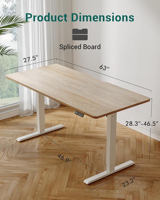 CubiCubi 63 x 28 Large Standing Desk, Height Adjustable Electric Computer Desk, 28" Deep Desktop, Sit Stand up Home Office Workstations with 4 Preset Heights, Maple