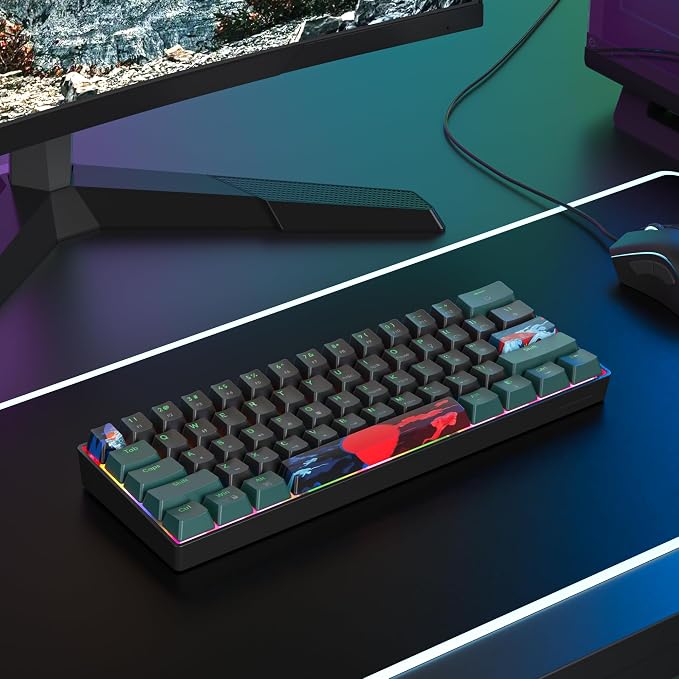 60 Percent Gaming Keyboard 61 Keys Mechanical Keyboard Rainbow Backlit Ultra Compact Wird Keyboard with Red Switches for Win Ps4/5 Xbox(61 Green)