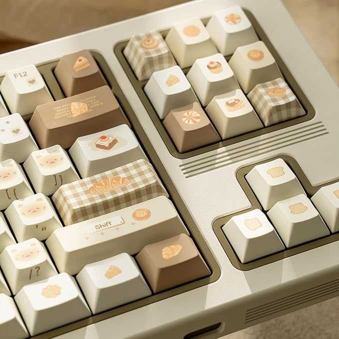 PBT Keycaps, Cute Bread Keycaps Set, 136 Keys Cherry Profile Keyboard Caps, Custom Dye-Sublimation Key Cap for 61/64/68/84/87/100/104/108 Cherry MX Mechanical Keyboards (Bread)
