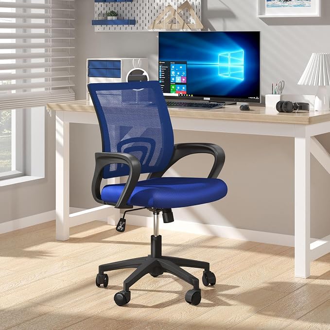 OS MOTOR Ergonomic Mid-Back Mesh Office Chair (Navy Blue, 2 Pack) | Lumbar Support, Adjustable Height, Swivel Rolling Design, Comfy Armrest, Home, Office, Work, Study, Gaming, Vanity