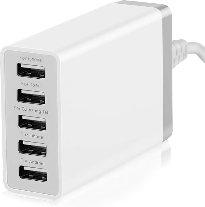 Desktop 5 Port USB Wall Charger 40W 8A, USB Hub Charging Station | Pezin & Hulin Protable Multi Port USB Charger for Multiple Devices, for Cell Phone, Tablet, Android Smart Phone and More