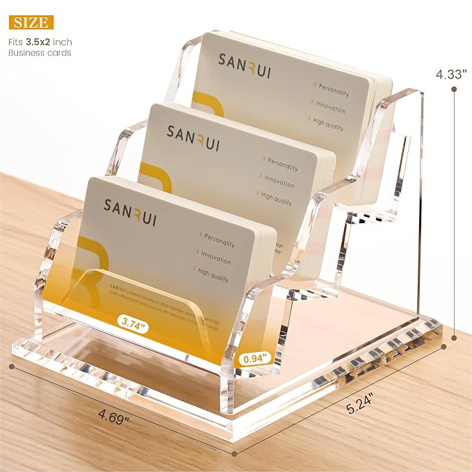 YUXUN Business Card Holder for Desk, Acrylic Business Card Display Stand with 3 Slot 3 Tier, Office Desk Accessories for Man &Woman,150 Cards Capcity, Clear