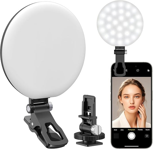 60 LED Ring Light, Rechargeable Selfie With Front & Back Clip, 2500-6500K Portable Phone, Adjustable 3 Modes for iPhone, iPad, Tablet, Laptop, CRI97+, 90 Grams (Black)