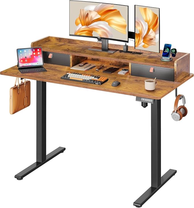 DEVAISE 48 Inch Standing Desk with Shelf, Ergonomic Computer Desk, Rustic Brown