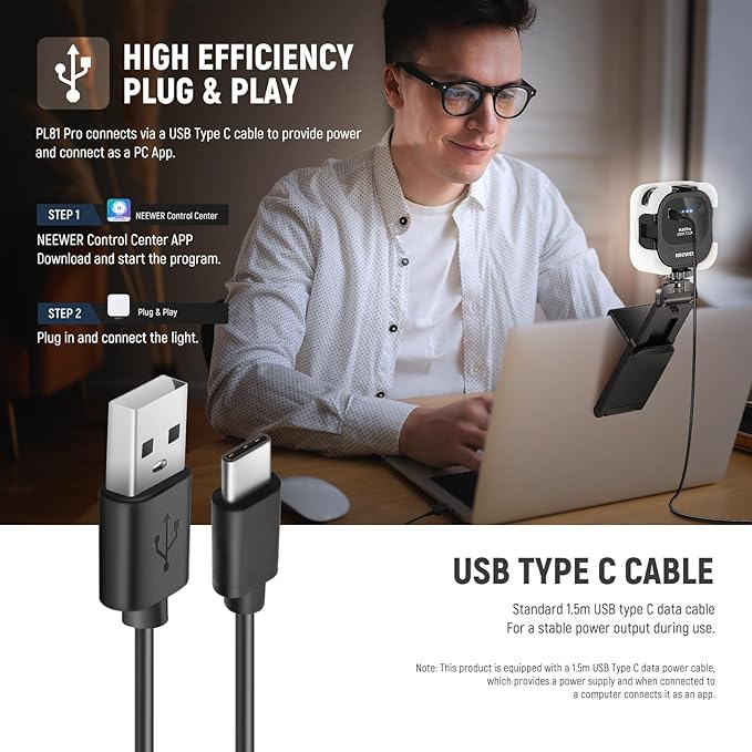 NEEWER LED Streaming Light with Windows & macOS Software Control, 2 in 1 Monitor Mount & Stand, Ultra Bright 2900K-7000K USB Laptop Computer Webcam Lighting for Video Conference, Zoom Call, PL81 PRO