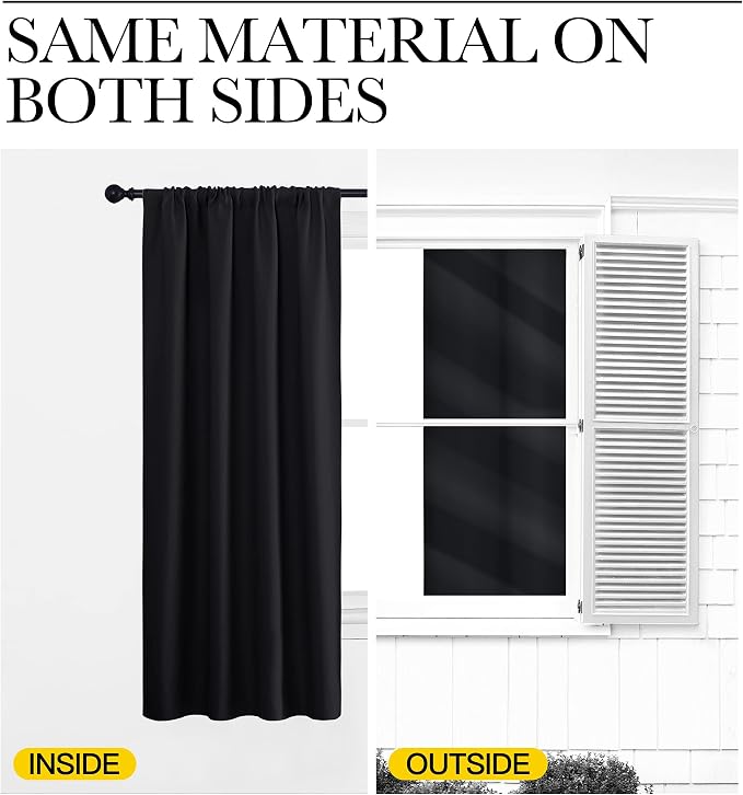 NICETOWN Living Room Blackout Shades - All Season Rod Pocket Thermal Insulated Solid Blackout Curtains/Drapes for Living Room (Set of 2, 42 inches by 72 Inch, Black)