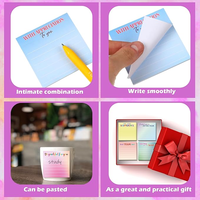 Yinder 24 Pcs Inspirational Sticky Notes Thank You Gift Motivational Sticky Note Pad Employee Appreciation Gift Bulk for Staff Coworker Teacher Nurse Office Groups 3 x 3'' (Thankful,Classic Color)