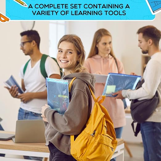 SATINIOR 12 Set Back to School Student Supplies Bulk Set Middle High College Student Supplies Essentials with Folders Notebooks Pens Calculator for Gift Donation