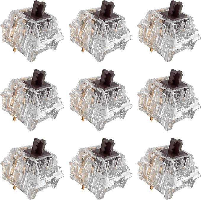 Zhouwang Crystal Brown Switches, 3-Pin Pre-Lubricated Tactile Switches, Dustproof and Waterproof for Mechanical Keyboards. ((36Pcs)