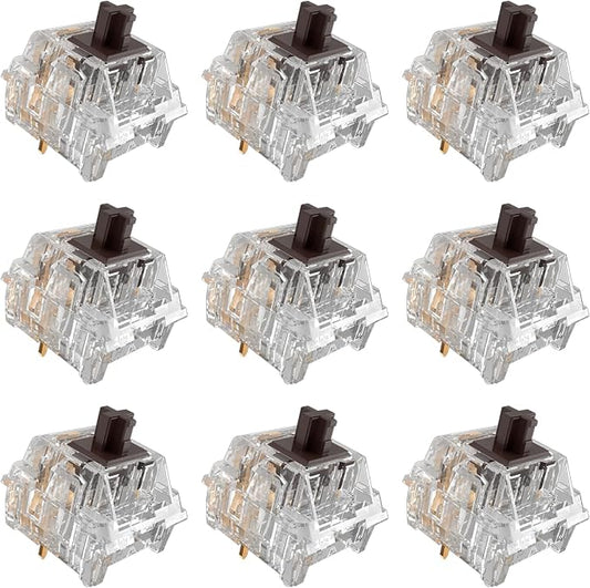 Zhouwang Crystal Brown Switches, 3-Pin Pre-Lubricated Tactile Switches, Dustproof and Waterproof for Mechanical Keyboards. ((36Pcs)
