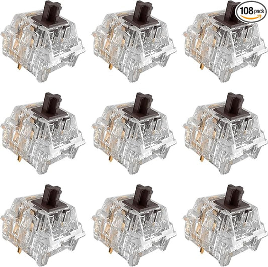 Zhouwang Crystal Brown Switches, 3-Pin Pre-Lubricated Tactile Switches, Dustproof and Waterproof for Mechanical Keyboards. ((108Pcs)