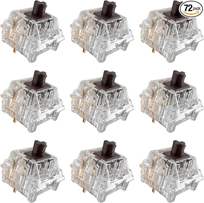 Zhouwang Crystal Brown Switches, 3-Pin Pre-Lubricated Tactile Switches, Dustproof and Waterproof for Mechanical Keyboards. (72Pcs)