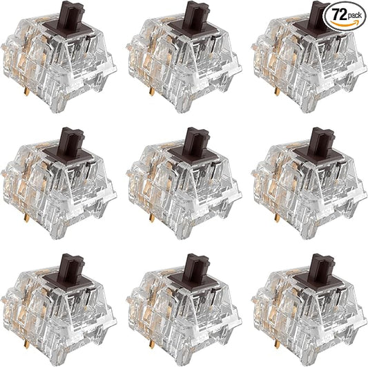 Zhouwang Crystal Brown Switches, 3-Pin Pre-Lubricated Tactile Switches, Dustproof and Waterproof for Mechanical Keyboards. (72Pcs)