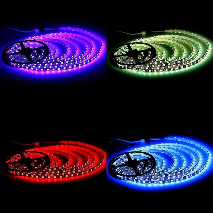 SUPERNIGHT LED Strip Lights, 16.4FT 5M SMD 5050 Waterproof 300LEDs RGB Color Changing Flexible LED Light Strip for Bedroom, TV Back Lighting, Christmas, Valentine's Day (Black PCB) 2 Pcs