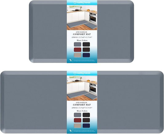 HappyTrends 2 PCS Kitchen Mat Cushioned Anti-Fatigue Floor Mat, Heavy Duty Ergonomic Comfort Foam Standing Mat, Waterproof Non-Slip Kitchen Rugs for Home, Office(20"x30"+20"x47",Grey)