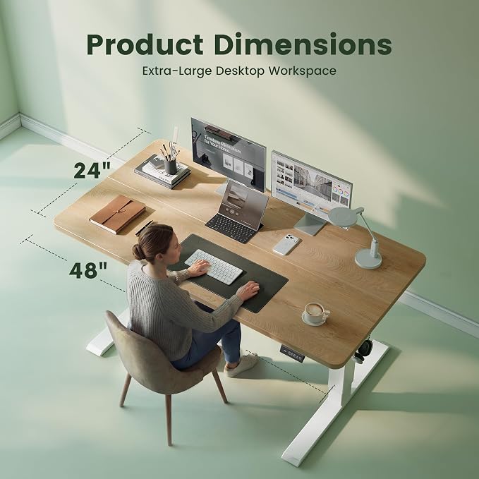 CubiCubi 48 x 24 Standing Desk, Height Adjustable Electric Computer Desk, Sit Stand up Home Office Workstations, Maple