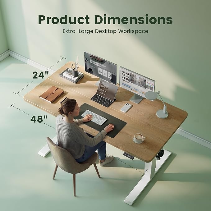 CubiCubi Standing Desk, 48 x 24 Inches Electric Height Adjustable Computer Desk, Sit Stand up Home Office Desk with Memory Presets, Maple