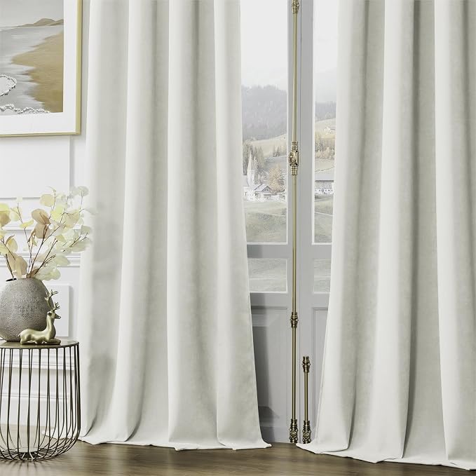 Joydeco Vanilla Grey Velvet Curtains 90 Inches 2 Panels, Luxury Thermal Insulated Soft Curtains for Bedroom & Living Room, Room Darkening Velvet Drapes, Rod Pocket (52W x 90L)