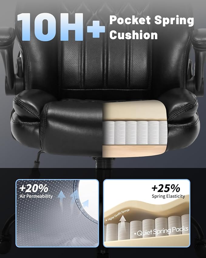 600LBS Large Heavy Duty Office Chair, Big and Tall Office Chair for Heavy People, Executive Desk Chair with Lumbar Support, Computer Desk Chairs with Flip Up Arm