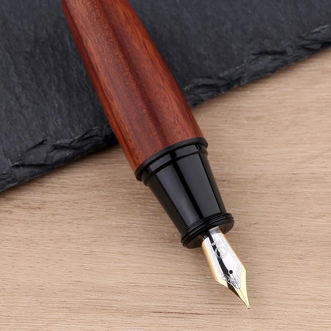 Majohn Q1 Fountain Pen Extra Fine Nib Brown Wood, Little Fat Man Eyedropper Filling Pocket Pen Large Capacity