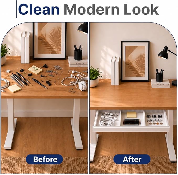 Under Desk Drawer, Adjustable Dividers, Impact-Resistant, 22" – White | Silent steel rails, 100% extension. Protective mat included, easy 4-screw install. Fits most desks, 22"×13"×2".