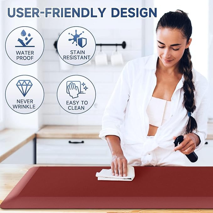 StepRite 4/5 Inch Thick Kitchen Mat Anti Fatigue Mat Kitchen Rugs Kitchen Decor Non-Slip, Stain & Water Resistant, Kitchen Mats Desk Mat for Kitchen, Office, Workshop, Red, 17'' x 47''