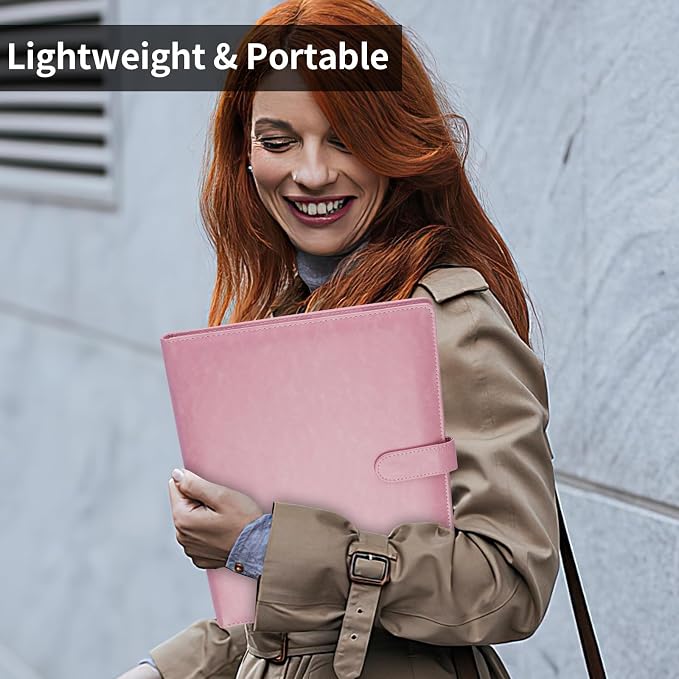 Professional Padfolio with Clipboard, Faux Leather Portfolio Folder Binder, Legal Pad Holder for A4 Letter Size Notepad, Resume, Writing, Ideal Organizer for Business Office Conference (Pink)