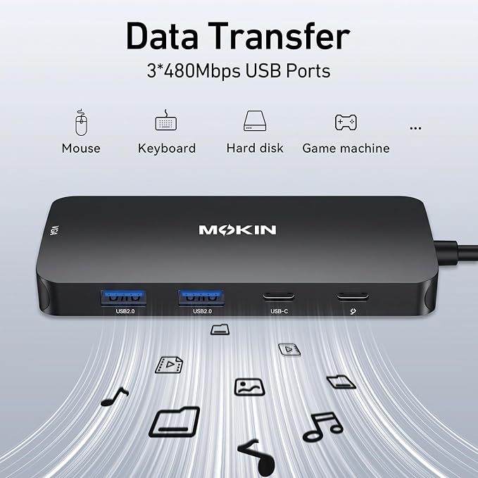 USB C Docking Station Dual DisplayPort, USB Hub with 2 DP, HDMI, VGA, USB C 2.0, A 2.0, PD Charging Port, Multi Monitor Adapter for Dell/HP Laptops, Black