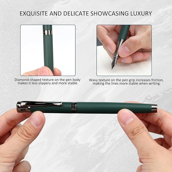 Luxury Fountain Pen Set,Ink Pen for Smooth Writing,Medium Nib,Includes 10 Ink Cartridges&Ink Converter,Best Pen Gift Case for Men & Women,fancy,calligraphy,Executive,Office pen-Green
