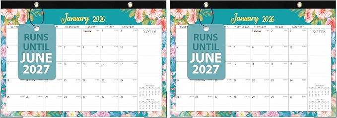 2026 Desk Calendar, Large Desktop/Wall Monthly Calendar (Jan. 2026 - Jun. 2027) 17'' x 12'' School Year Desk Planner for Teacher Family School Office Supplies (Pack of 2)
