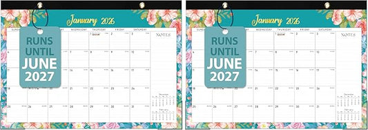 2026 Desk Calendar, Large Desktop/Wall Monthly Calendar (Jan. 2026 - Jun. 2027) 17'' x 12'' School Year Desk Planner for Teacher Family School Office Supplies (Pack of 2)